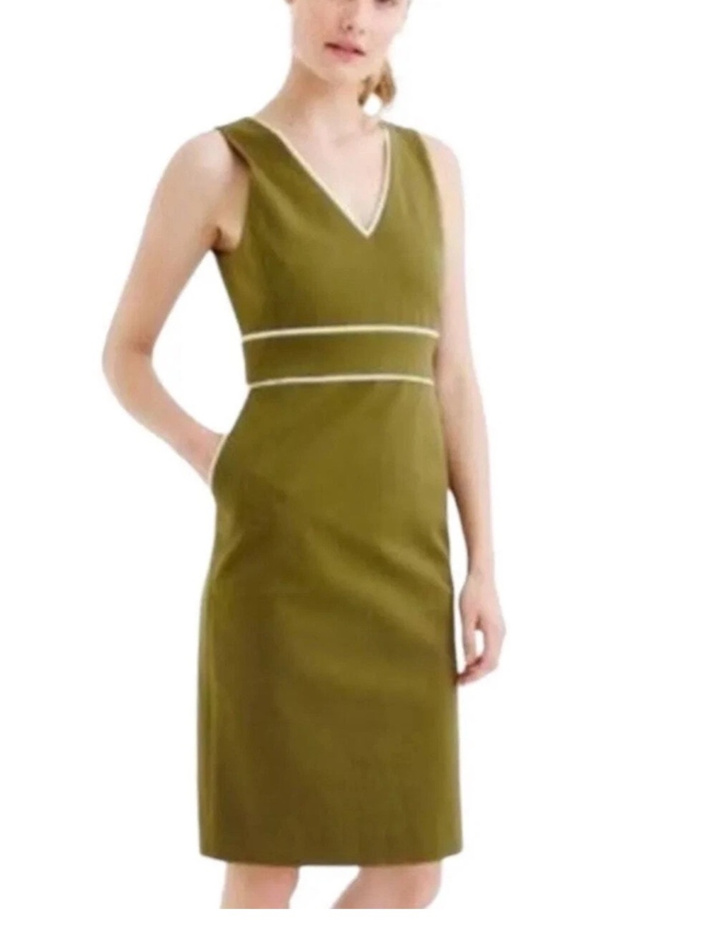 J. Crew Olive Sheath Dress with White Piping